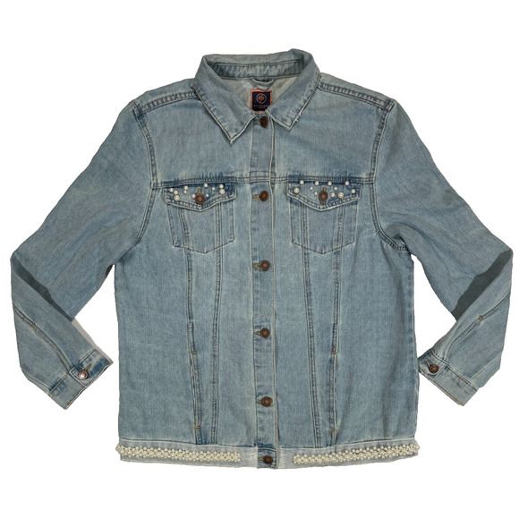BoomBoom Jeans Denim Jacket Women’s Size Large Light Wash Button Up - Picture 1 of 11